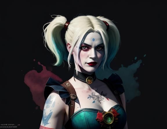 Grimdark Harley Quinn in Watercolor, Beatrix Potter Style