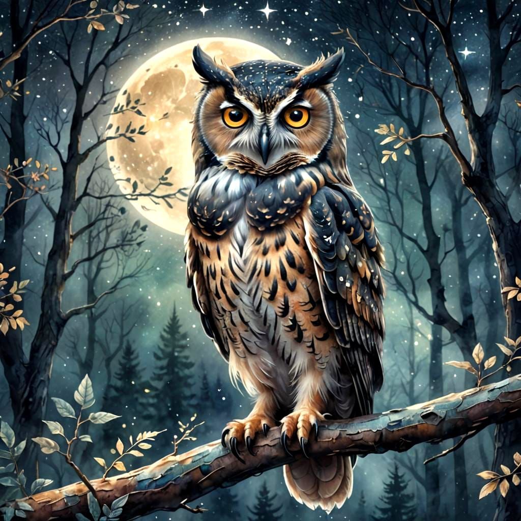 Whimsical Owl in a Misty Forest