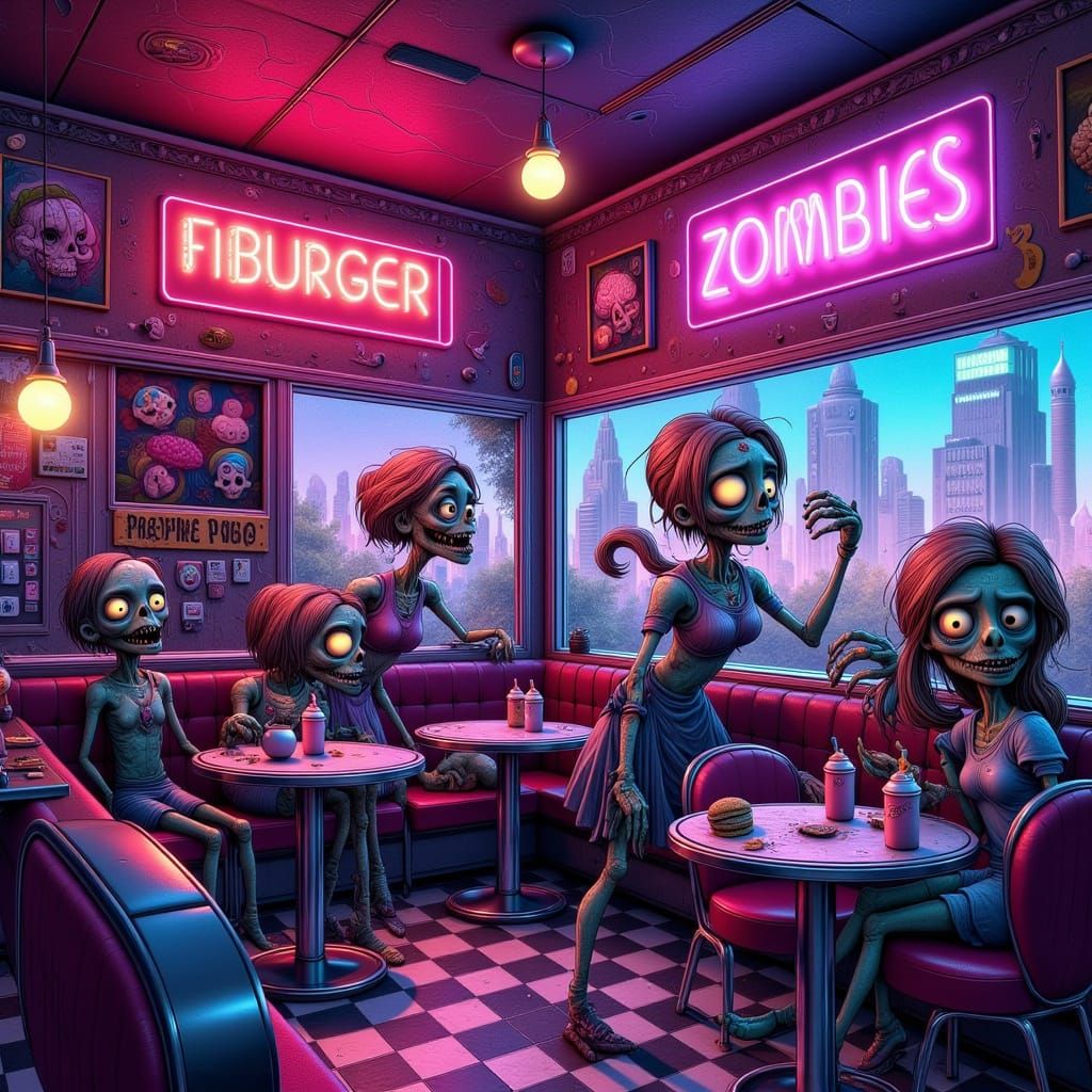 Zombie Diner in Pixar Animation Style