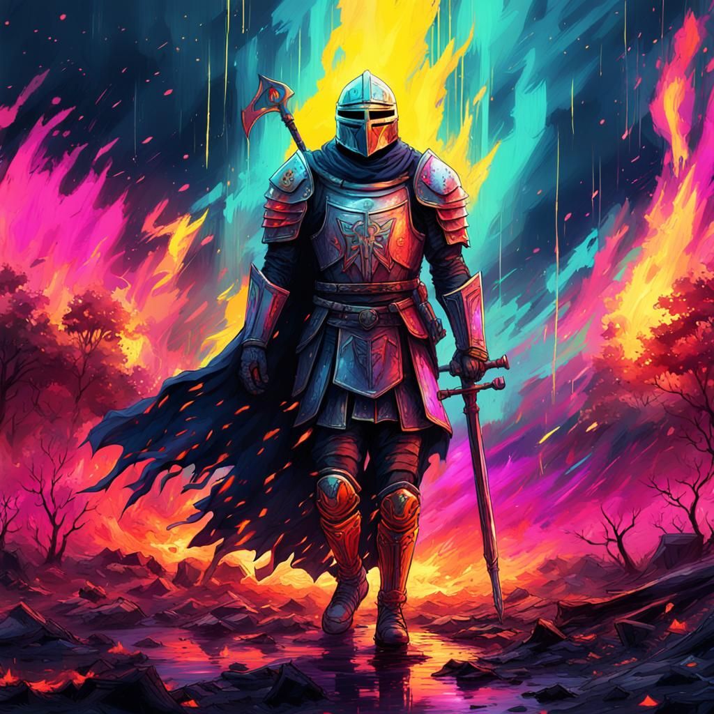 Angelic Templar Knight in Apocalyptic Battlefield