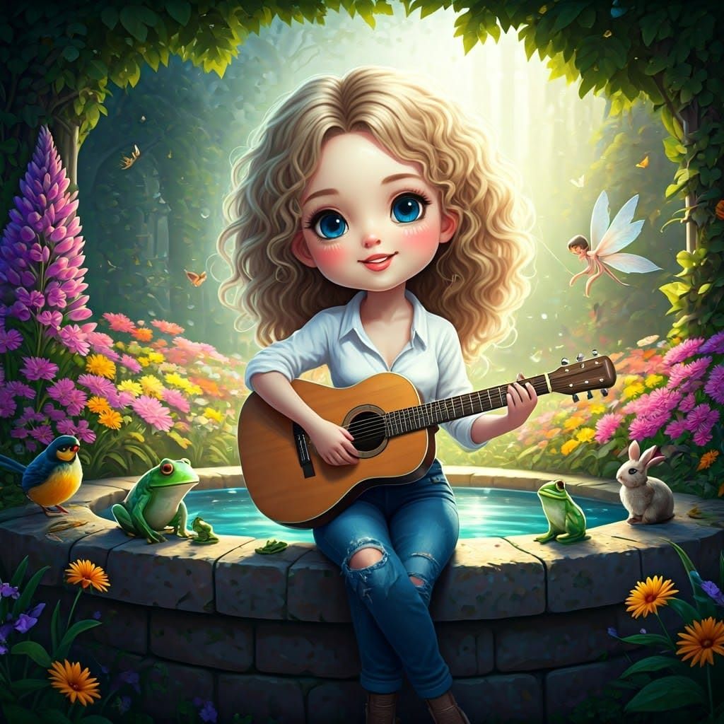 Enchanted Garden Concert: Chibi Woman's Whimsical Song
