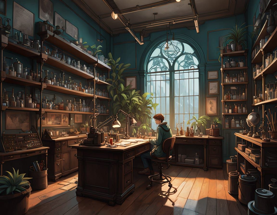 Vintage Laboratory Study in Art Nouveau Style