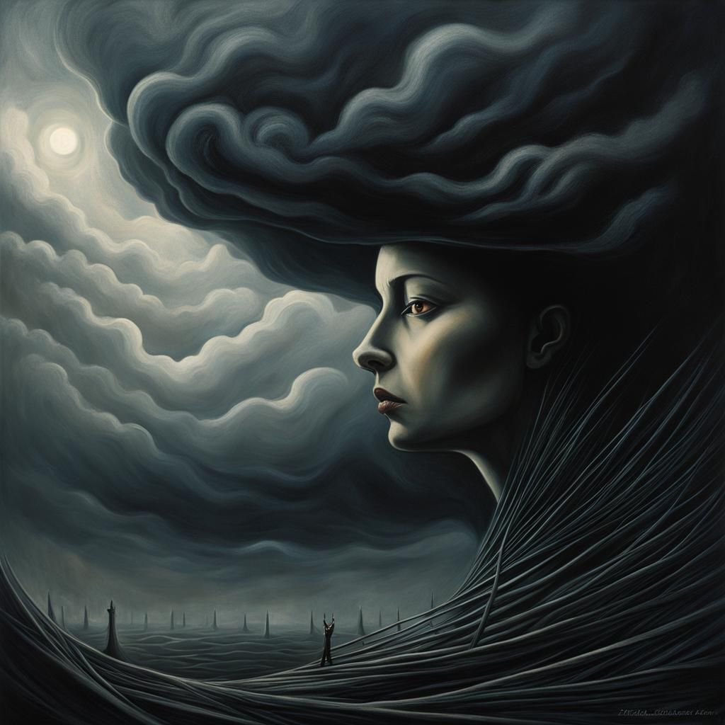 Ominous Portrait in Dark Surrealism Style