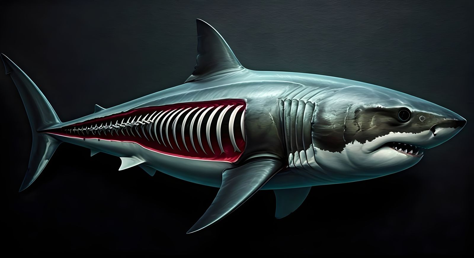 Surreal Shark Anatomical Study in Neon Holographic Art