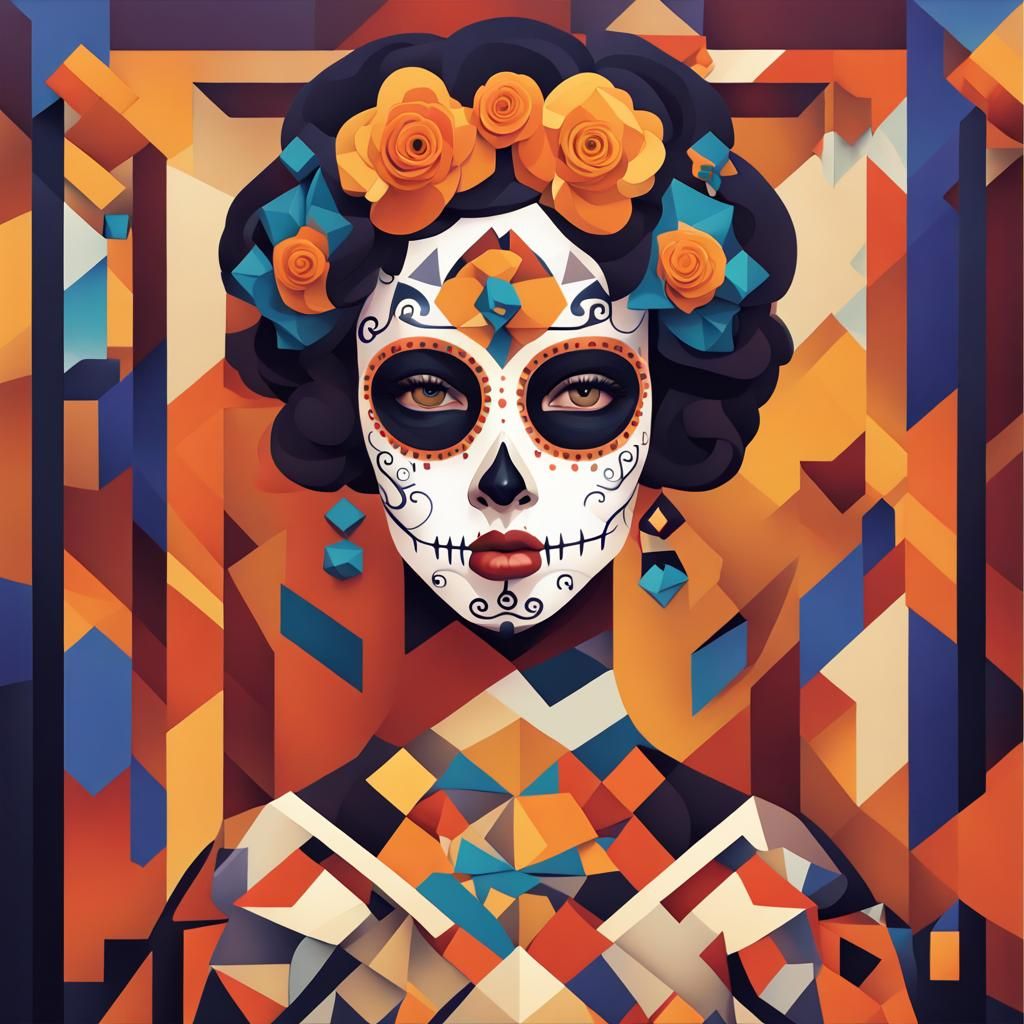 Day of the Dead in Cubist Art Deco Style