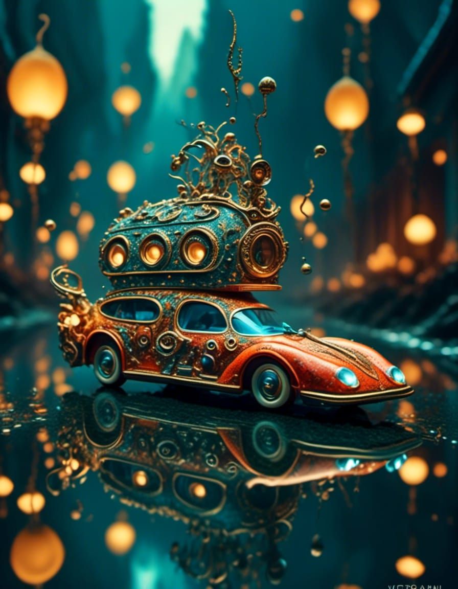 Surreal Racing Cars with Magical Elements in 3D