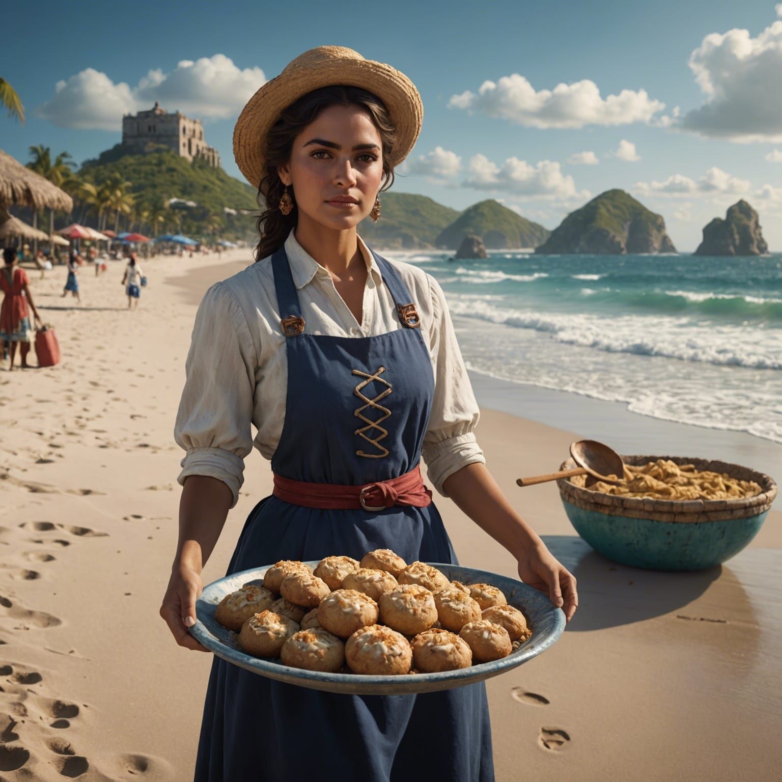 Baker Girl on a Mexican Beach: Detailed Matte Painting