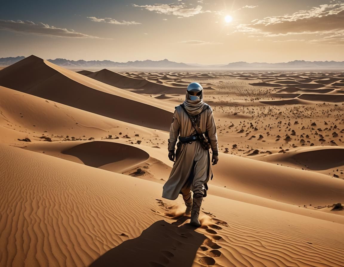 Cosmic Nomad: Desert Wanderer in Futuristic Sci-Fi