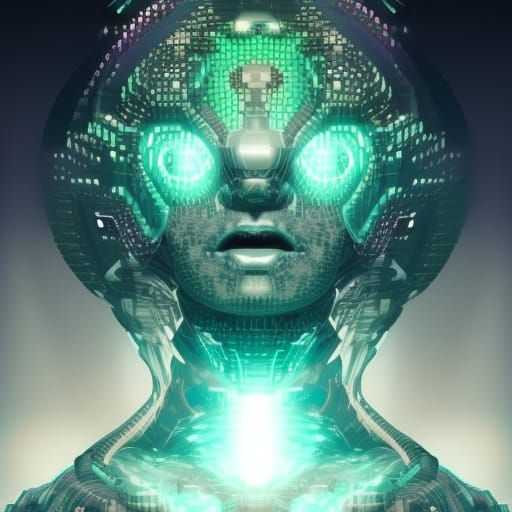 Cosmic Glitch: A Futuristic Computer Hive God