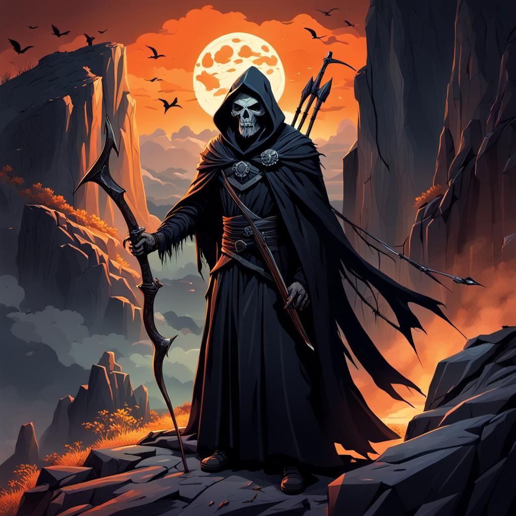 Grim Reaper Digital Illustration in Dark Fantasy Style