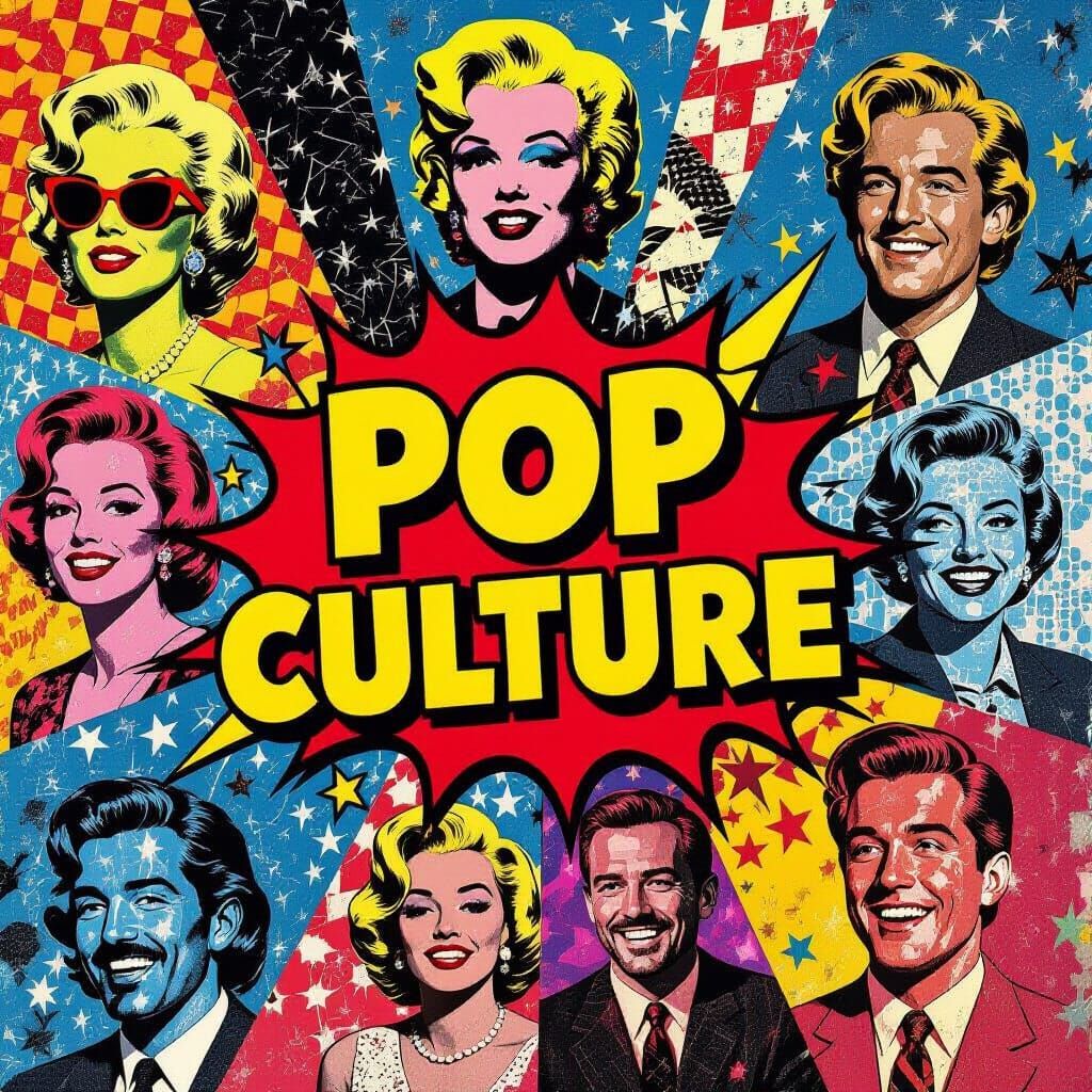 Vibrant Pop Culture Collage in Mixed Media Style