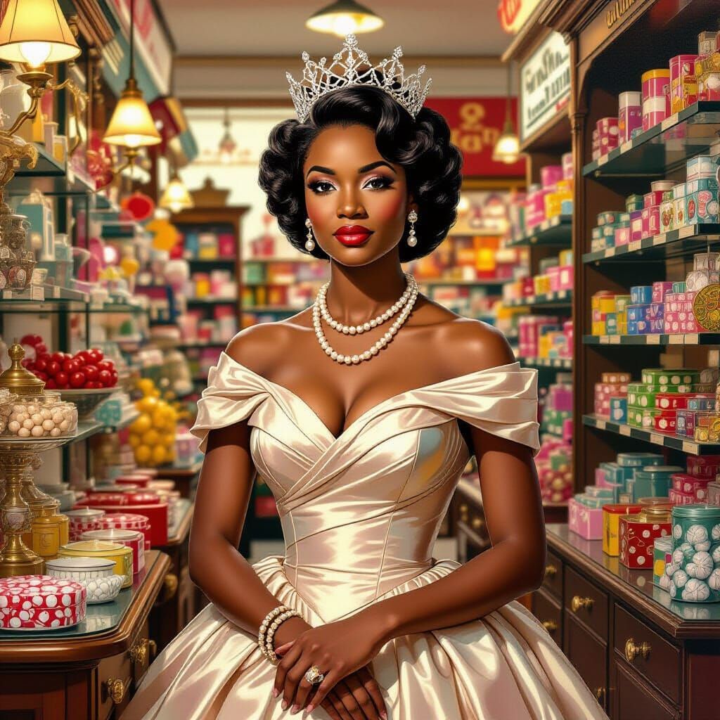 Elegant Black Queen in Vintage Five and Dime Store