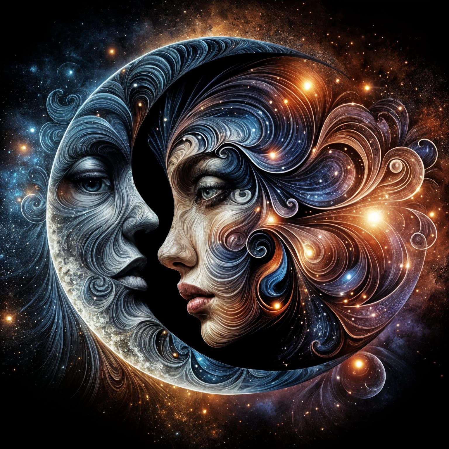 Surreal Woman and Moon Double Exposure Art