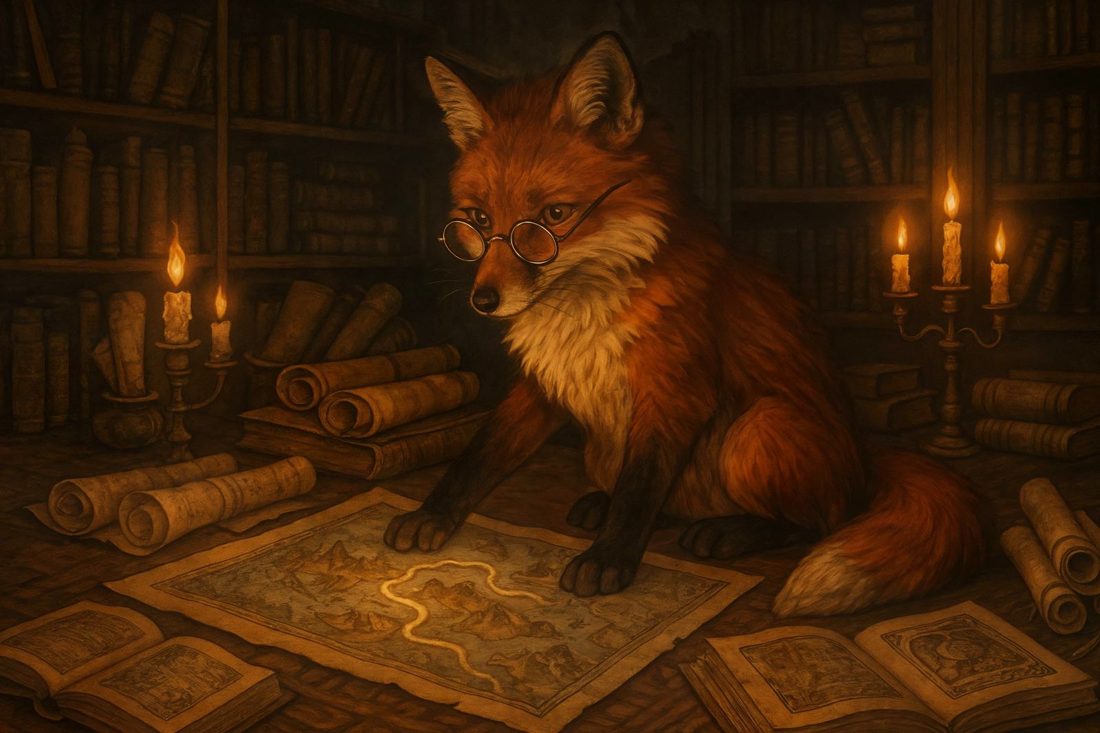 The Scholarly Fox in a Whimsical Library
