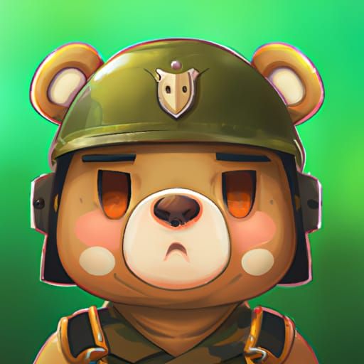 Chibi Grizzly Bear Soldier Portrait in Digital Art
