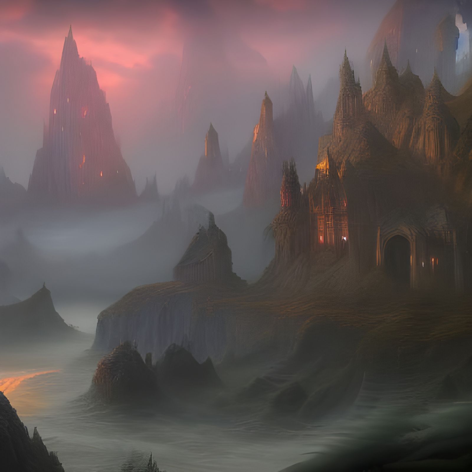 Fantasy Landscape with Magic: Detailed Matte Painting