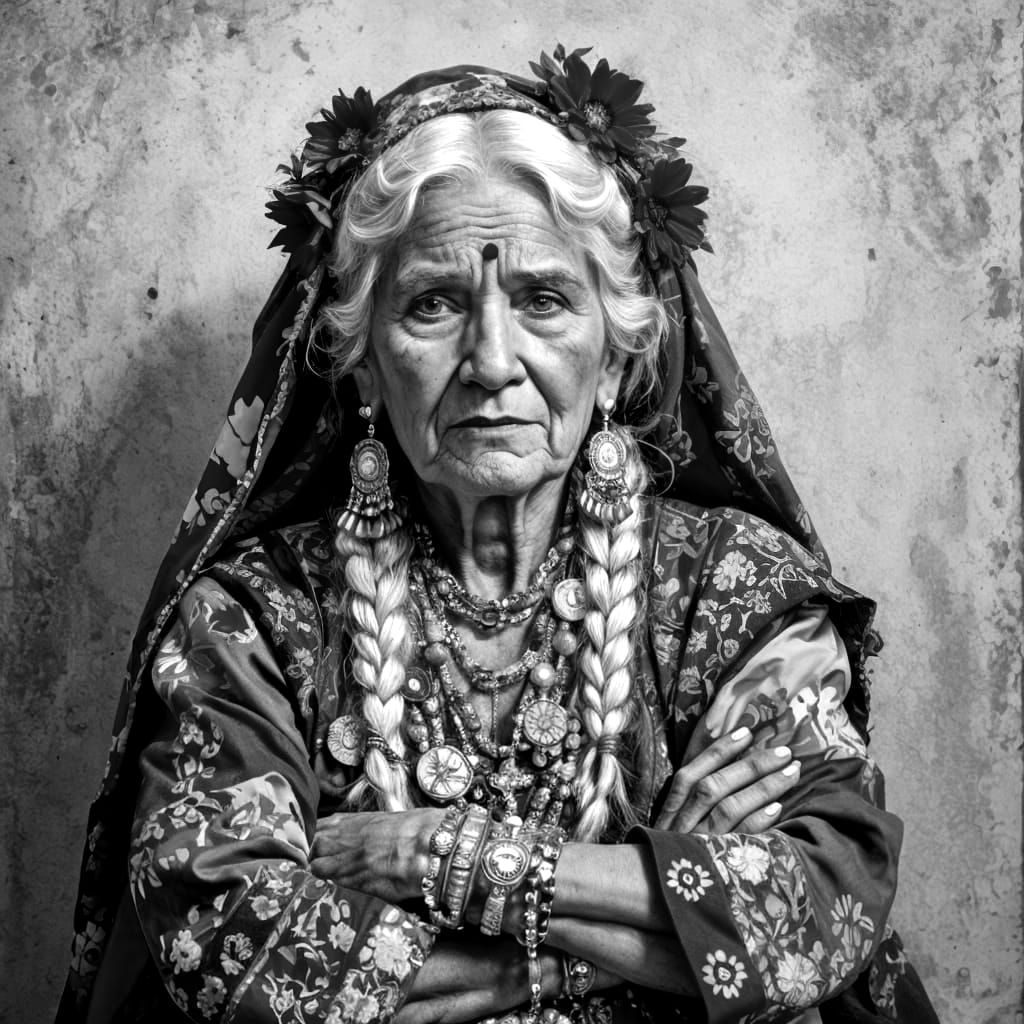 Stern Gypsy Woman Portrait with Traditional Attire