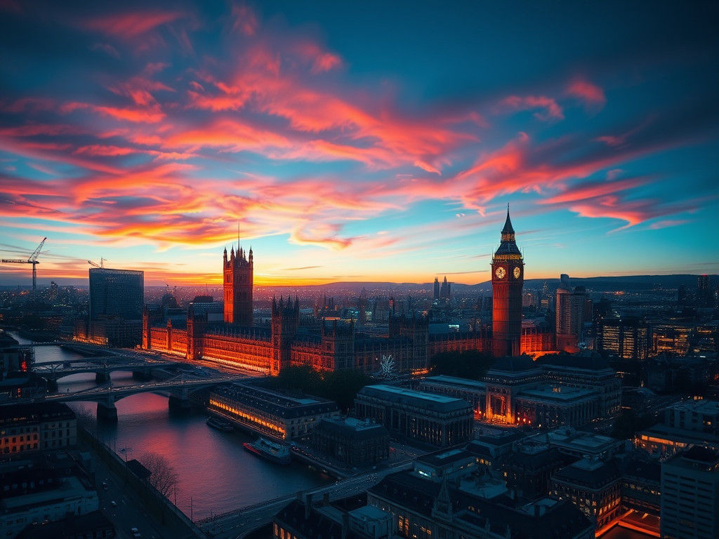 London Aerial View in Double Exposure Style