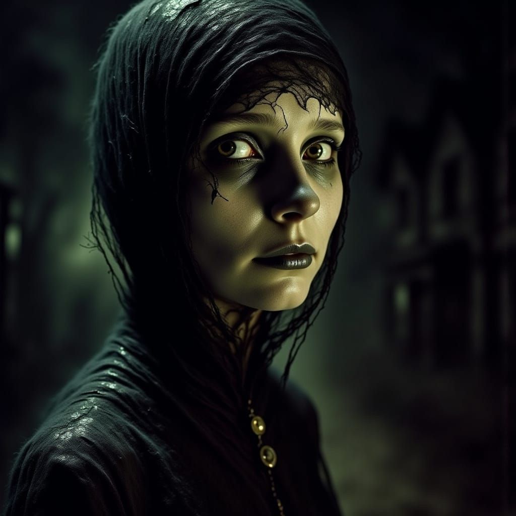 Vintage Horror Film Portrait of a Decaying Woman