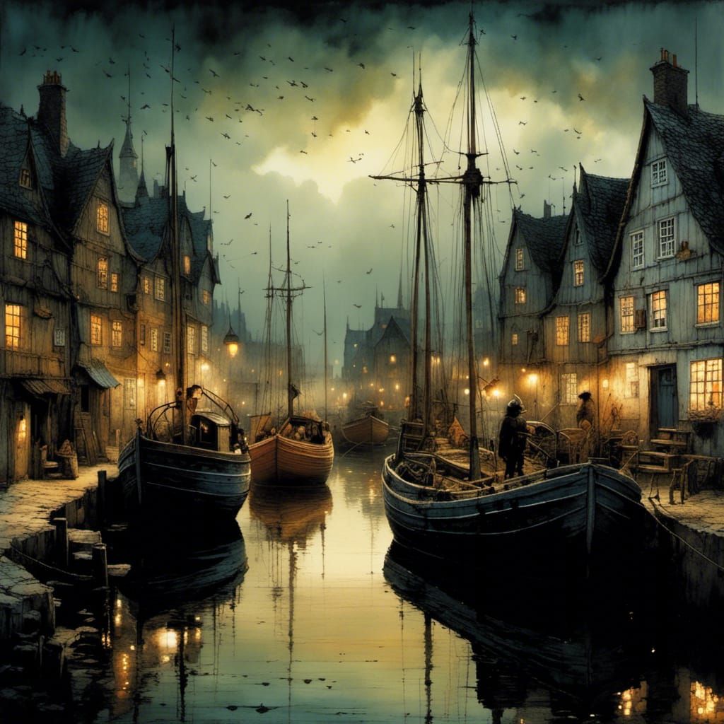 Danish Fishing Harbor in Evening Light