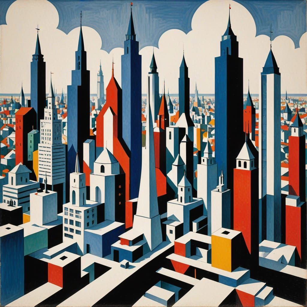 Futuristic Constructivist Cityscape in Malevich Style
