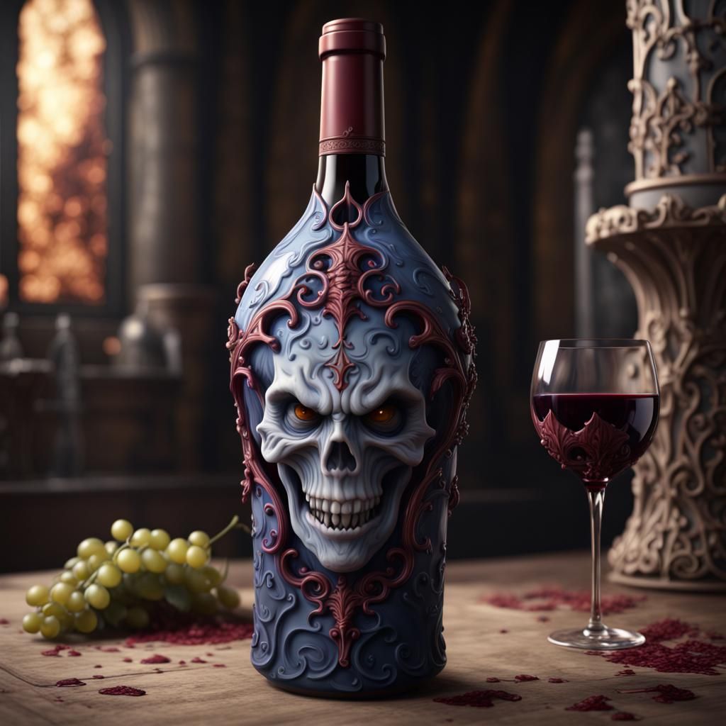 Gothic Demonic Porcelain Wine Bottle in Detailed Painting