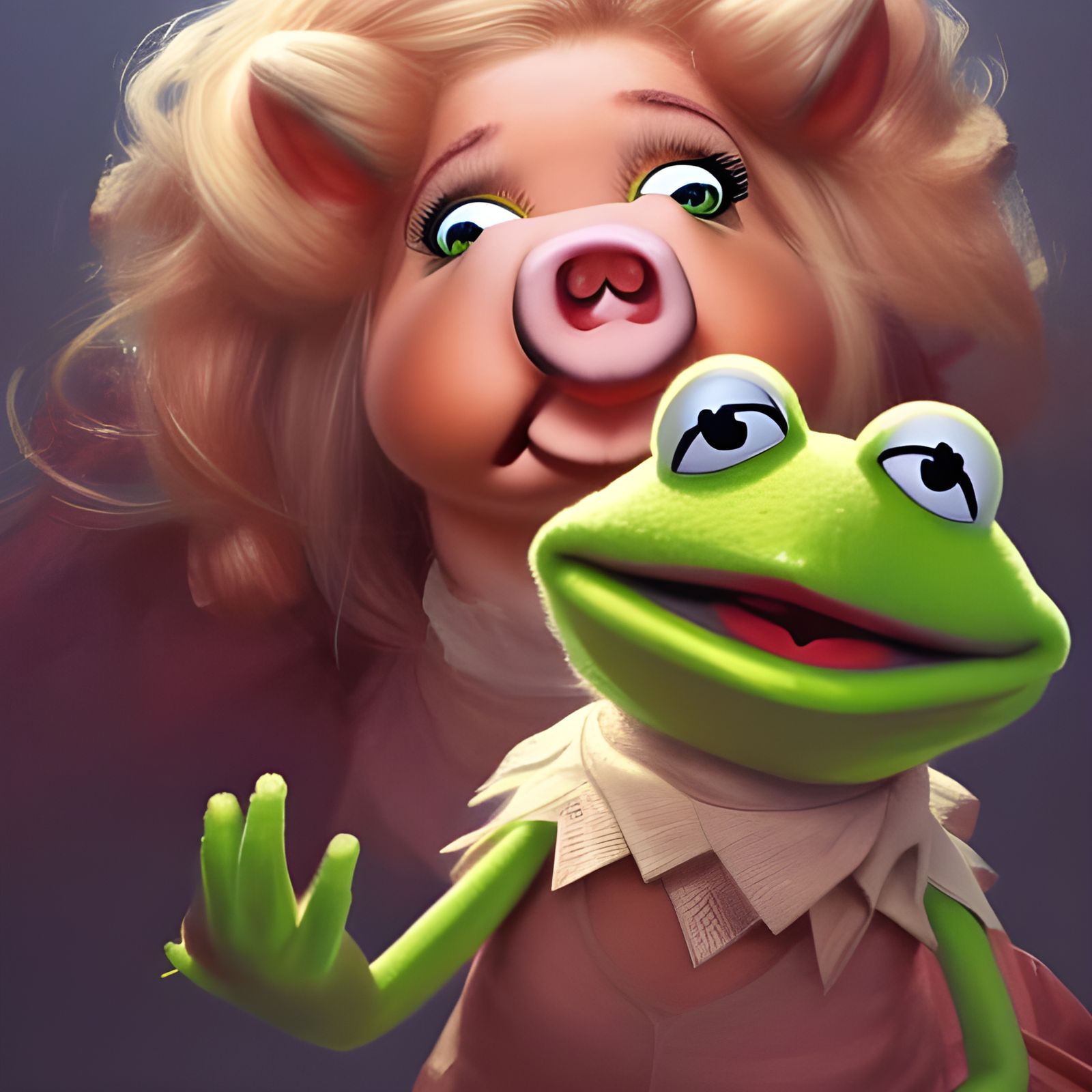 Miss Piggy and Kermit Kissing: Digital Portrait