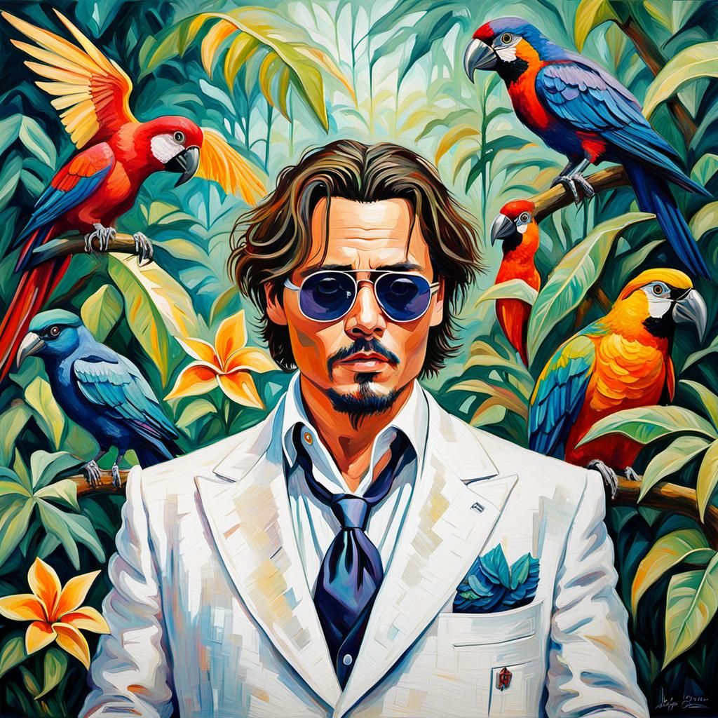 Johnny Depp in Watercolor Pop Art Jungle Portrait