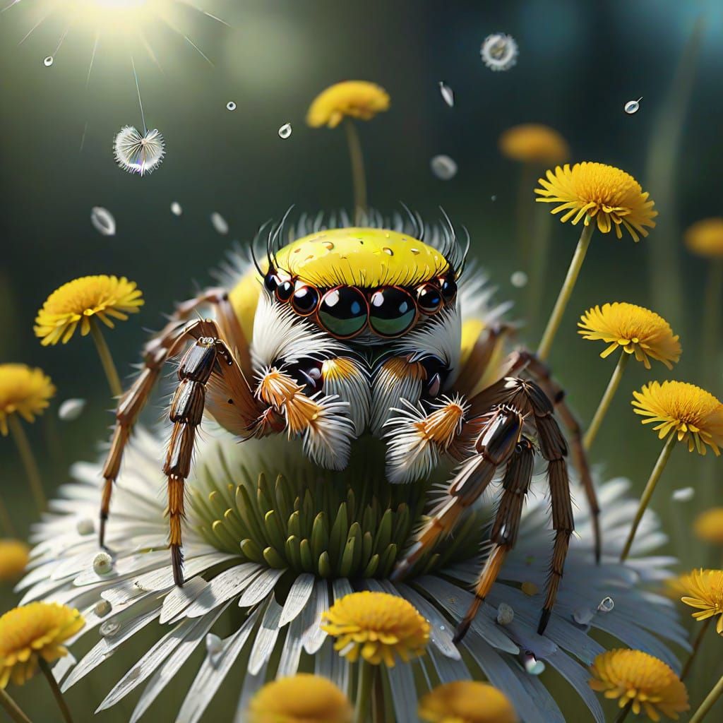 Whimsical Spider in Dandelion Wonderland