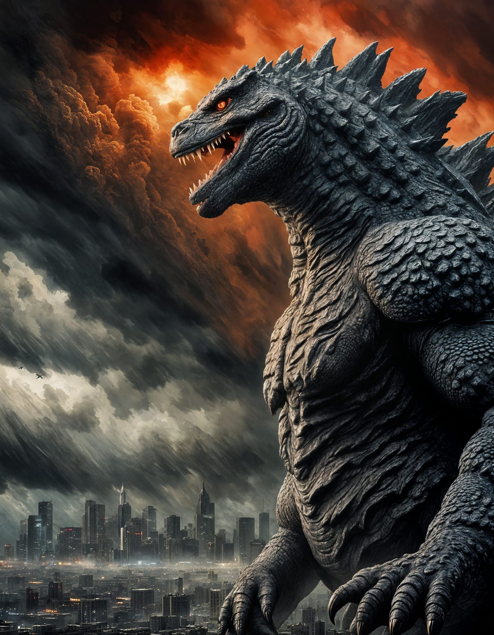 Godzilla Character Portrait in Detailed Matte Painting Style