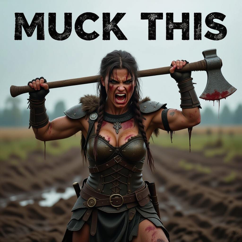 Fierce Barbarian Woman with Axe in Photorealistic Style