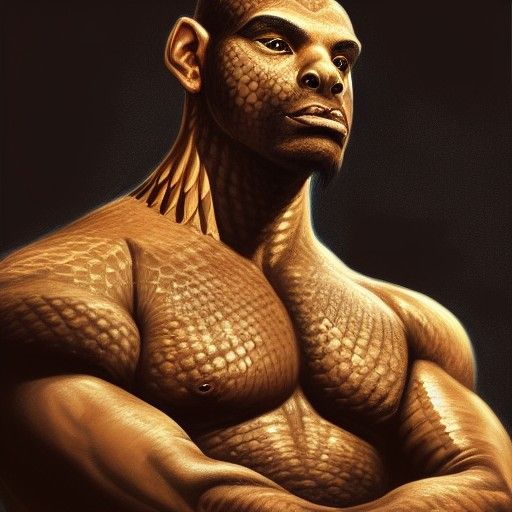 Sobek, Egyptian God as Reptilian Man: Artgerm, Rutkowski Sty...