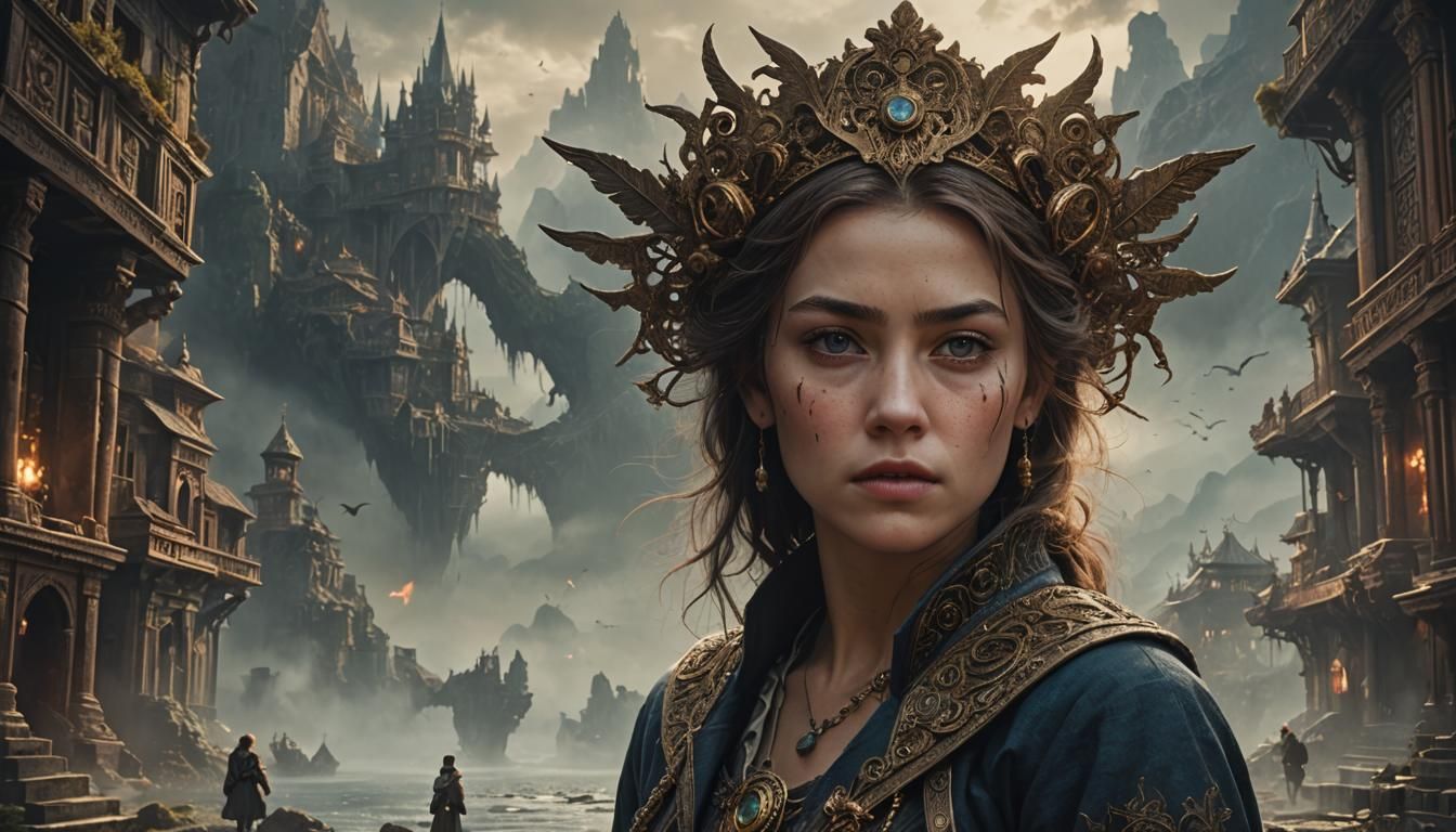 Beautiful Woman Fantasy Portrait: Digital Matte Painting