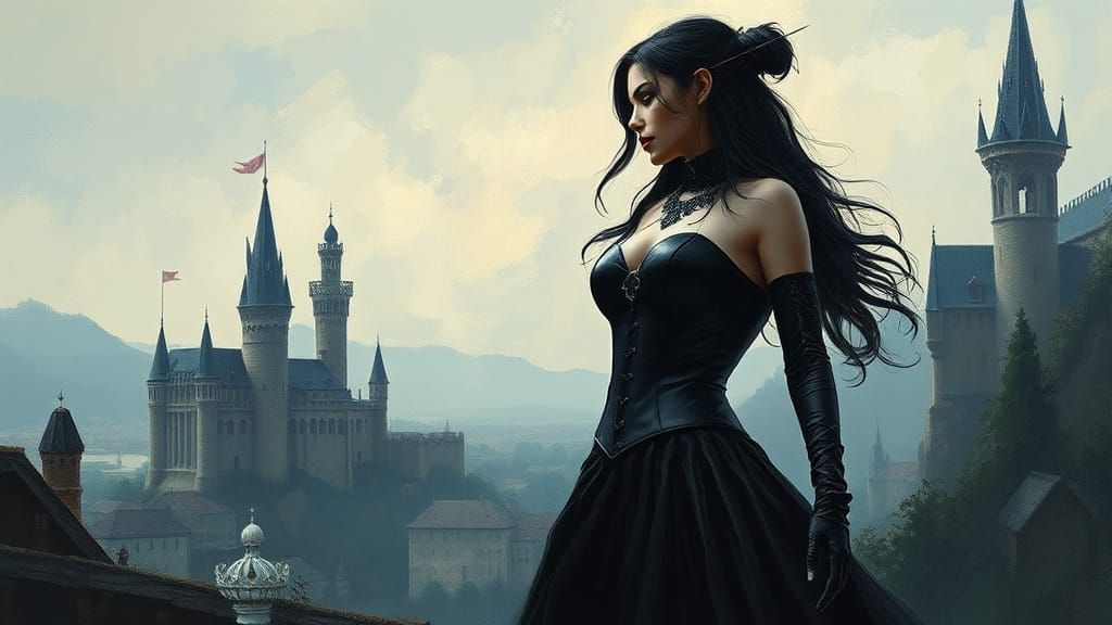 Elegant Vampire Silhouette in Impasto Oil Painting Style