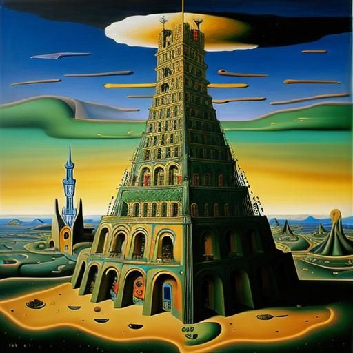 Surreal Tower of People in Dali Style