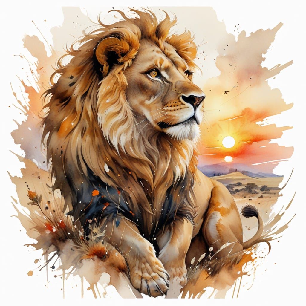 Regal Lion Surveying Serengeti Sunset