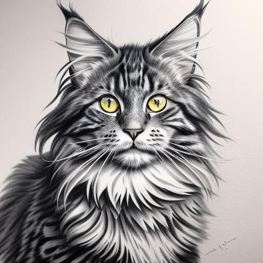 Majestic Maine Coon Cat in Stipple Art Portrait