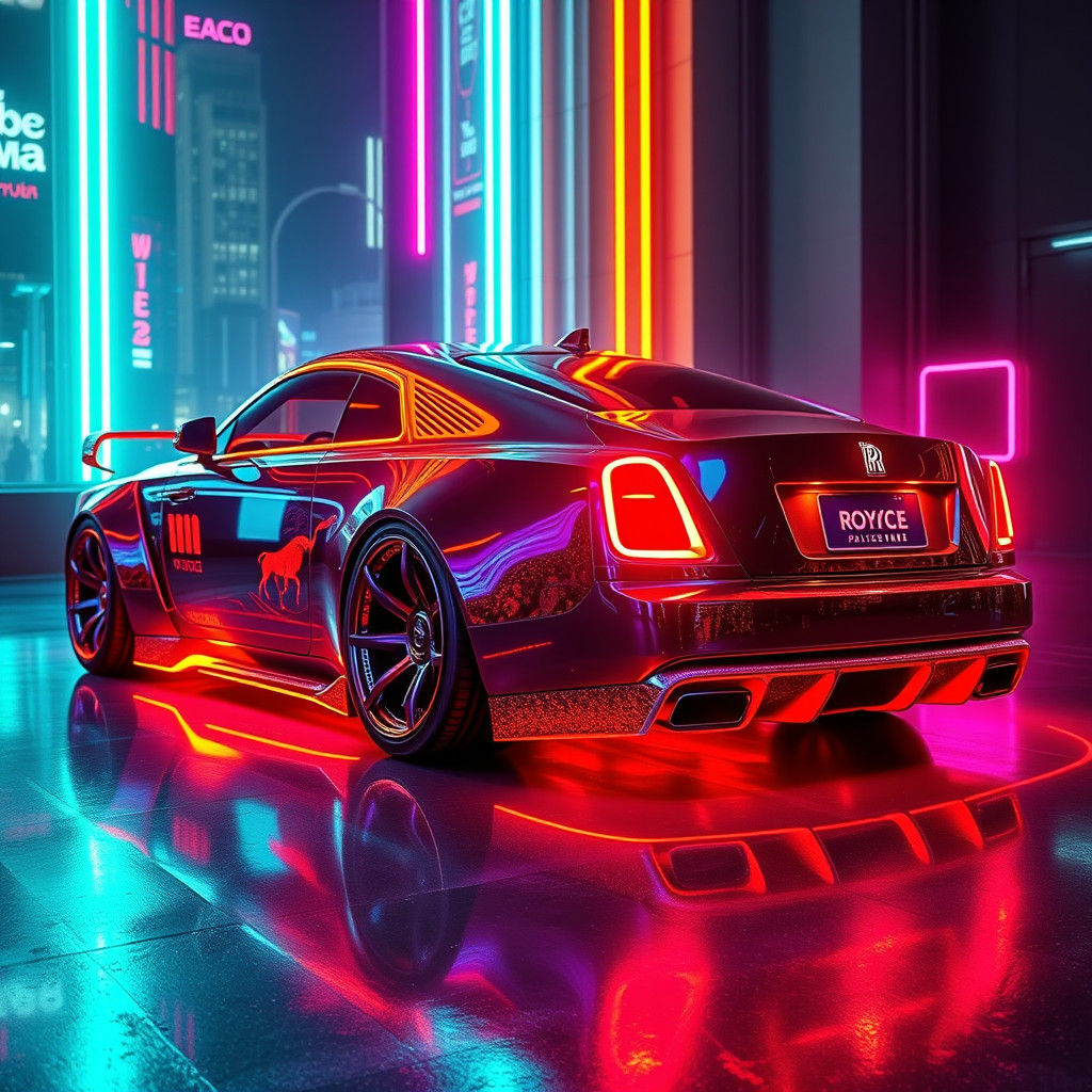 Futuristic Neon Rolls Royce-Inspired Car Concept