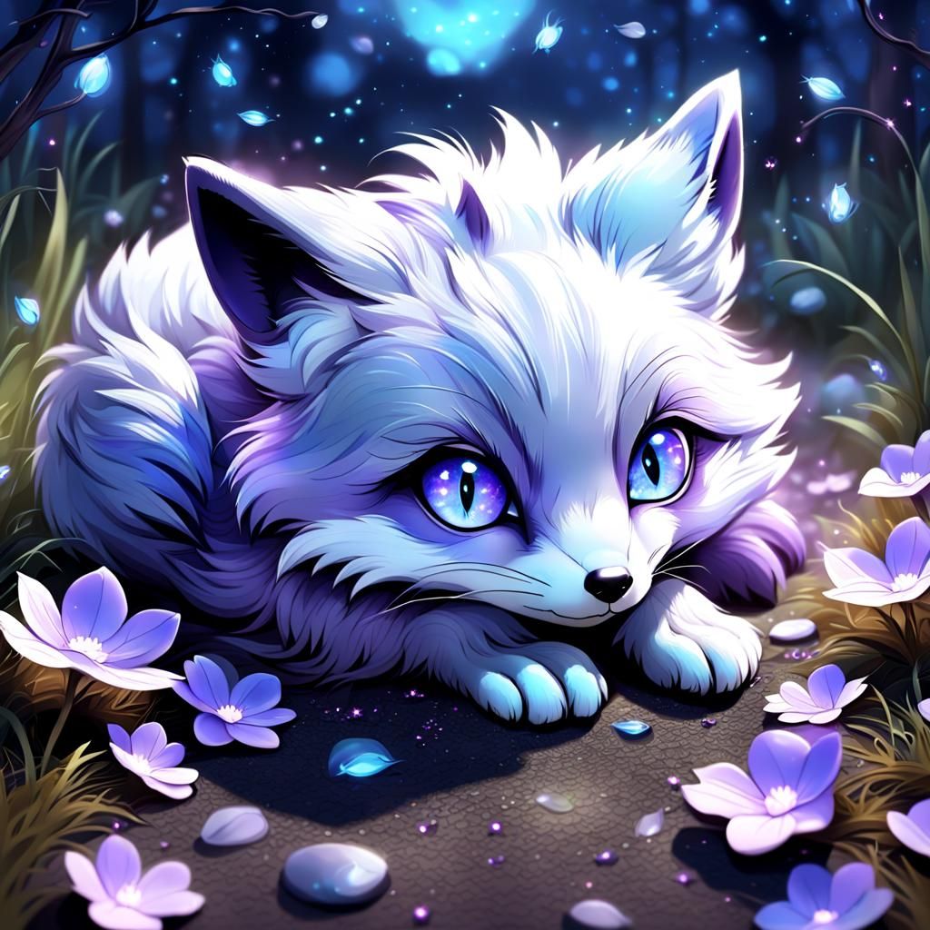 Adorable Silver-Purple Fox with Blue Eyes