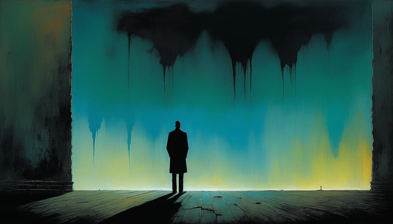 Mysterious Shadow Figure in a Dimly Lit Room