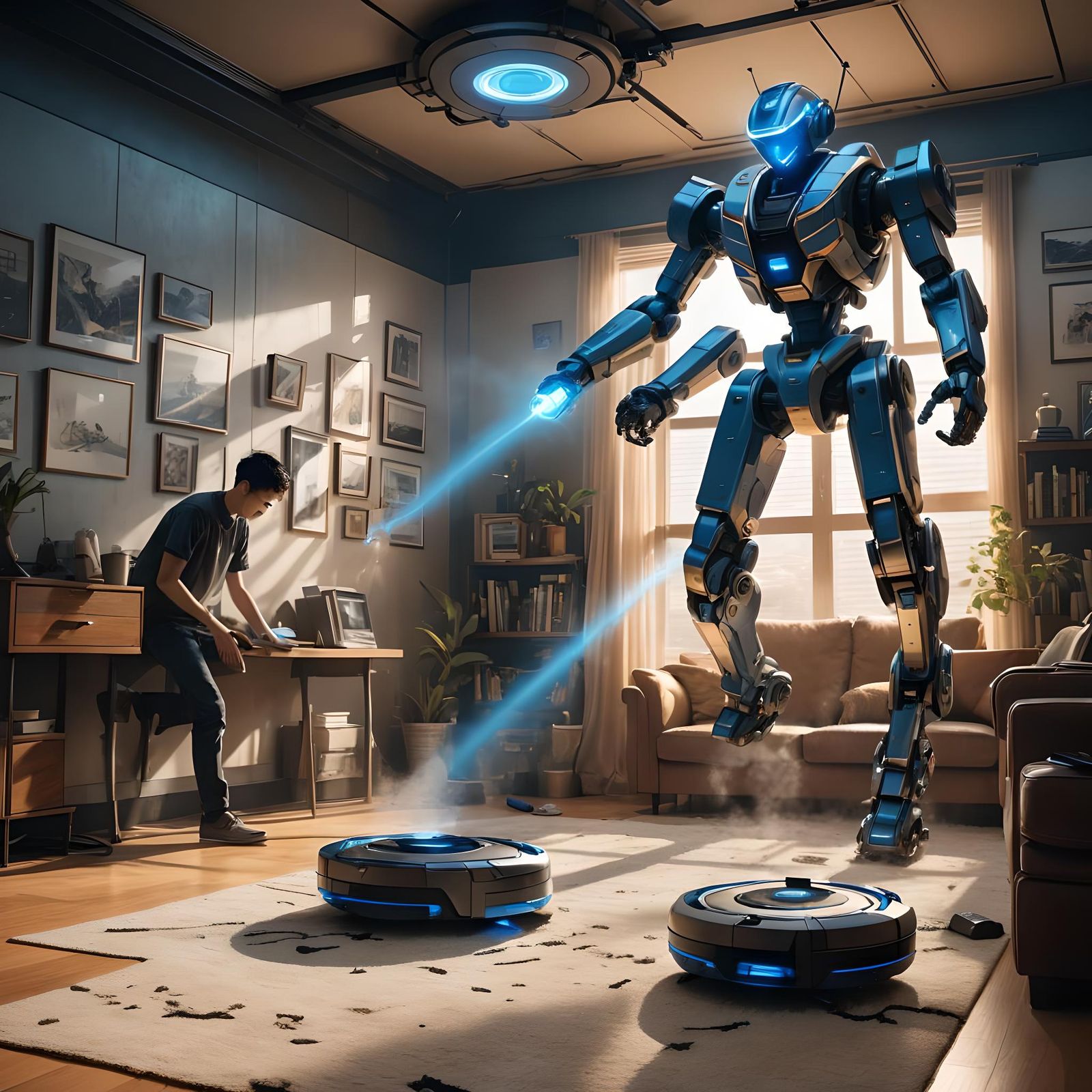 Robotic Vacuum Cleaners Engage in Mecha Battle
