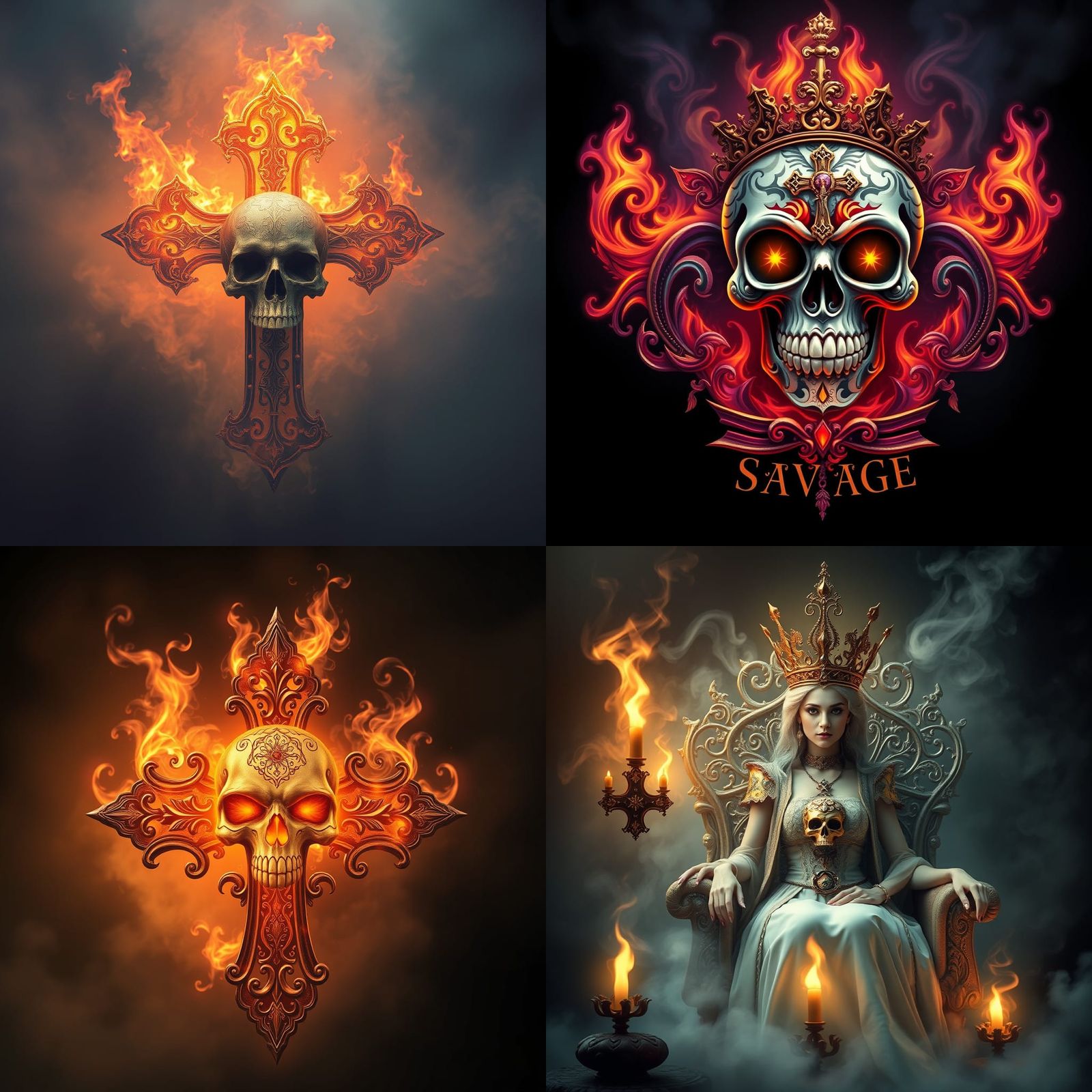 Queen Savage Logo with Skull and Flames