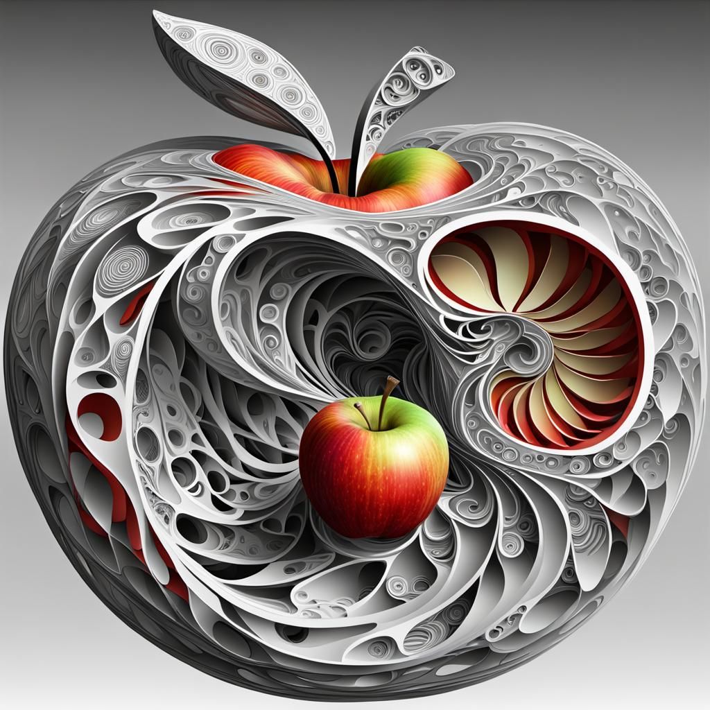 Abstract Fractal Apple Cart with Zentangle Elements