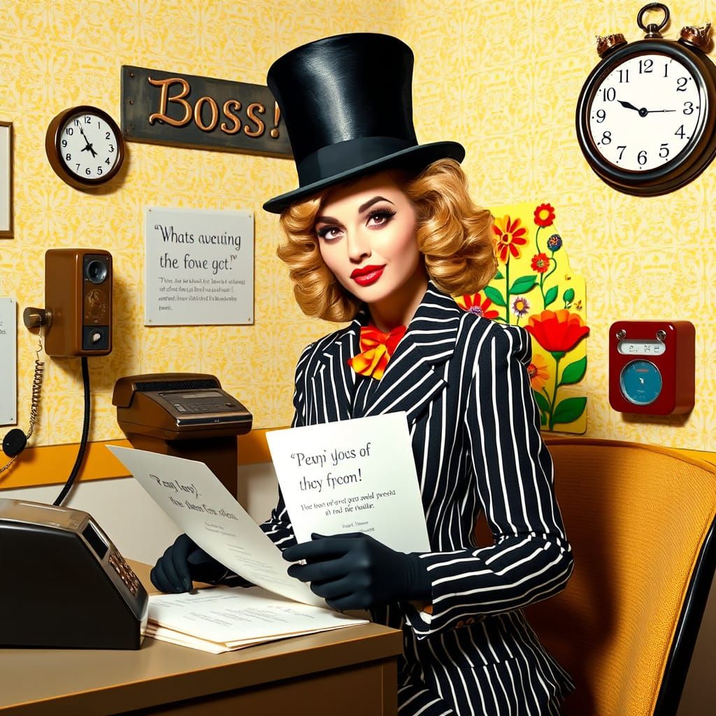 Retro Pop Art Lady Boss in Copy Room