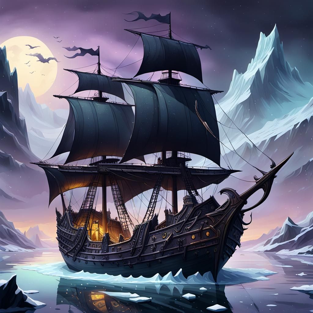 Dark Fantasy Merchant Ship on Icy Bay