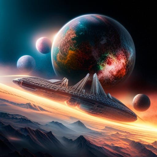 Futuristic Space Fleet Bombards Planet with Lasers