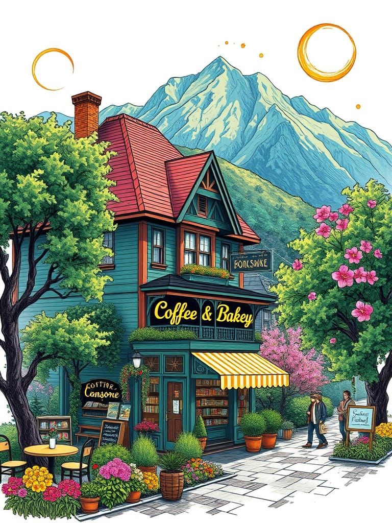 Dreamy Victorian Village Amidst Vibrant Spring Garden