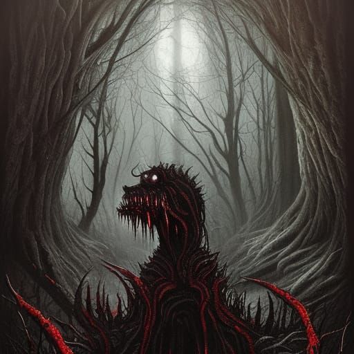 Zombie Wolf in Burning Forest: Horror Art