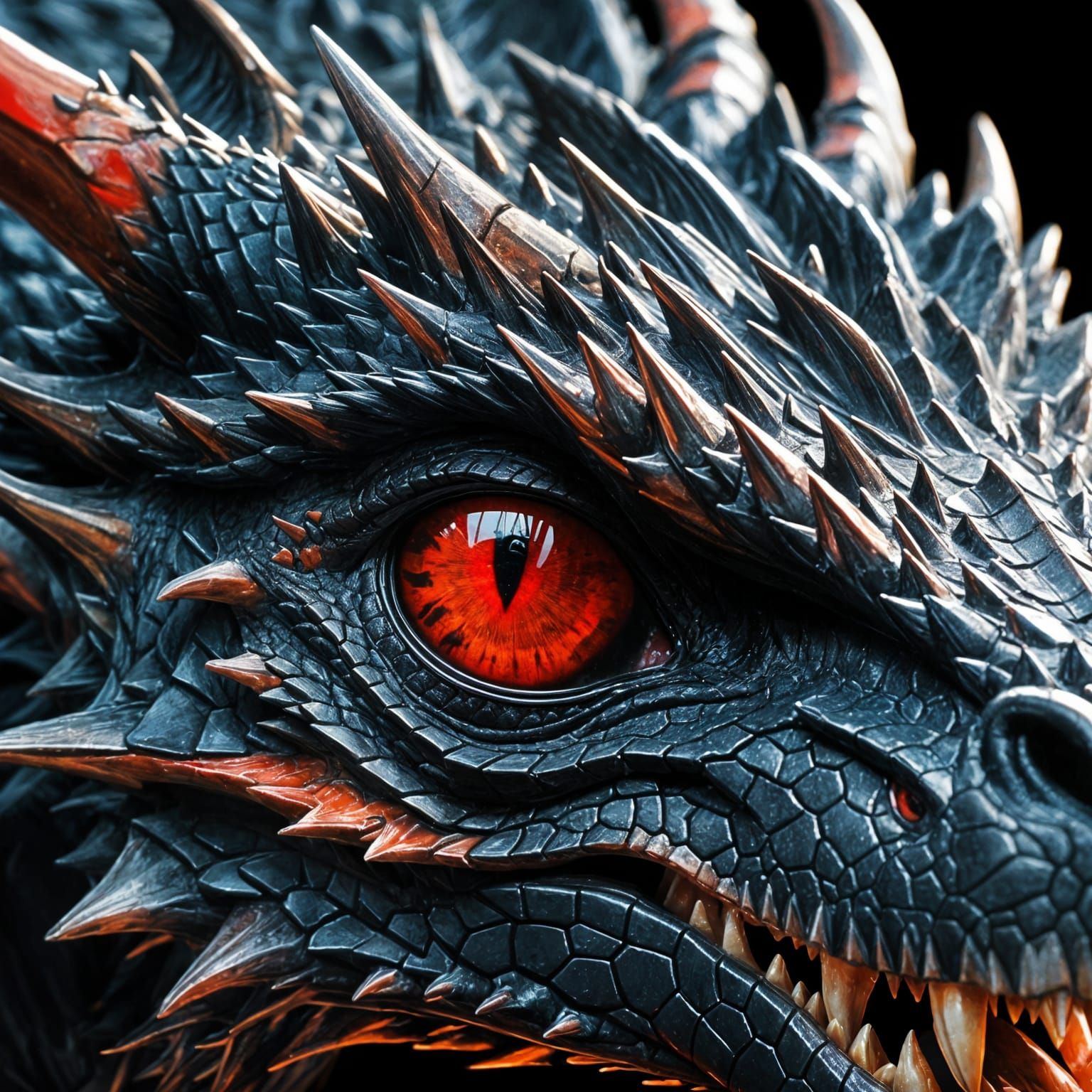 Menacing Black Dragon Eye Close-up Oil Painting