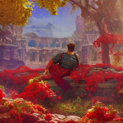 Roman God in Garden: Detailed Matte Painting